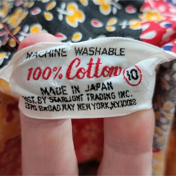 Vintage 70s Patchwork Dagger Collar Button Up Romper with Suspenders - Picture 4 of 5